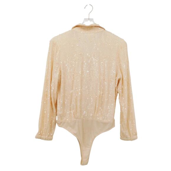 NWT Heartloom Ivory Sequin Turn Button Down Collar Beatrix Bodysuit Size Small - Picture 2 of 9